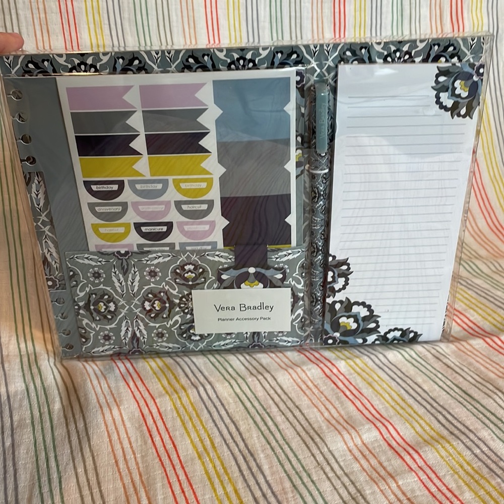 Vera Bradley Planner Accessory Pack Stickers Plaza Tile Floral Gray Purple NWT - Picture 7 of 8